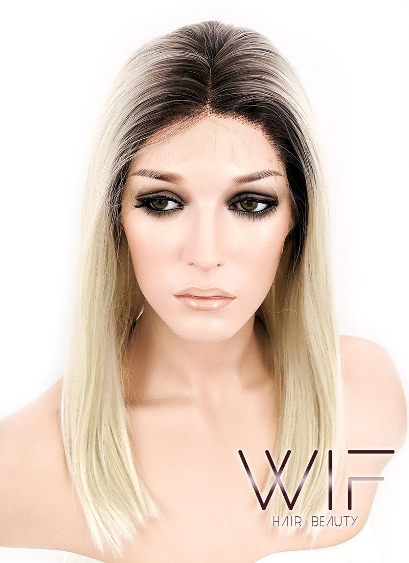 14" Straight Light Blonde With Dark Roots Lace Front Synthetic Wig LF770A