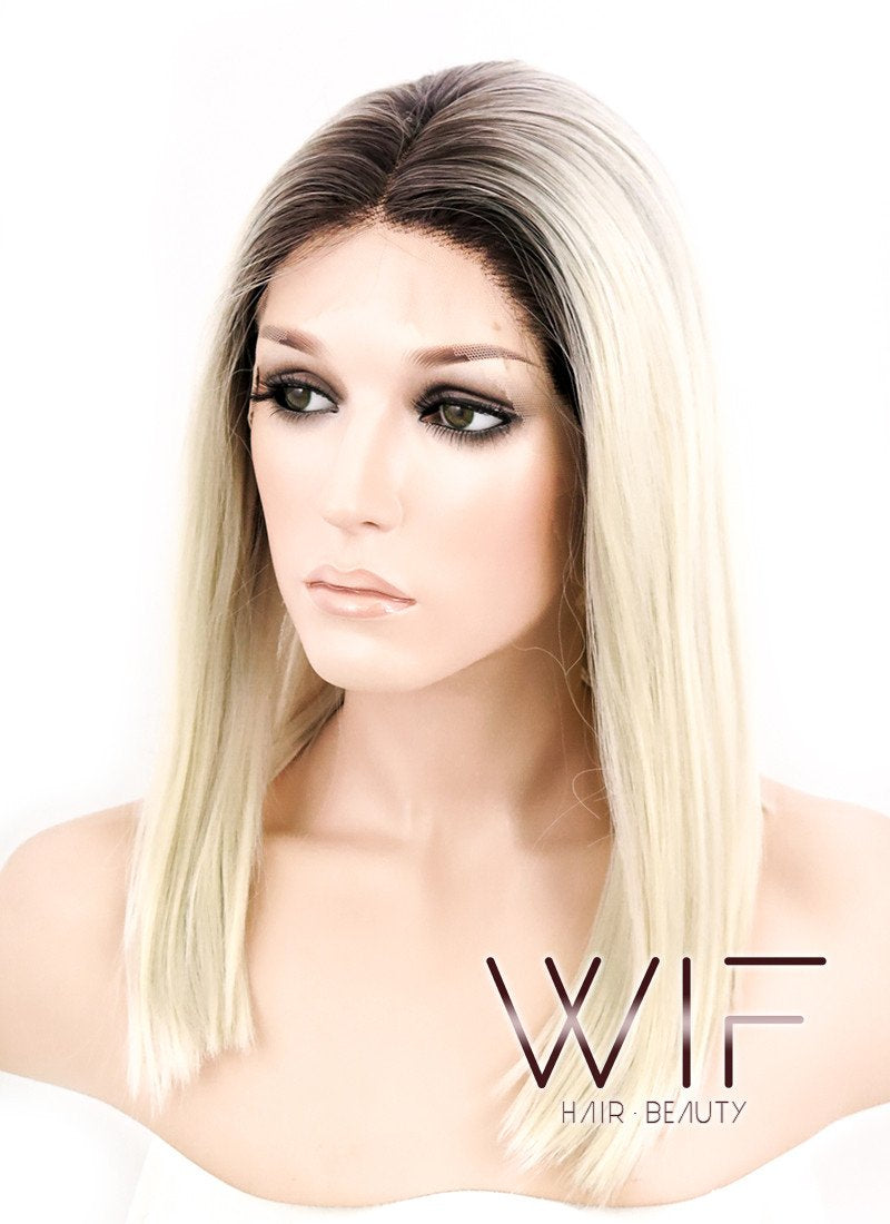 14" Straight Light Blonde With Dark Roots Lace Front Synthetic Wig LF770A