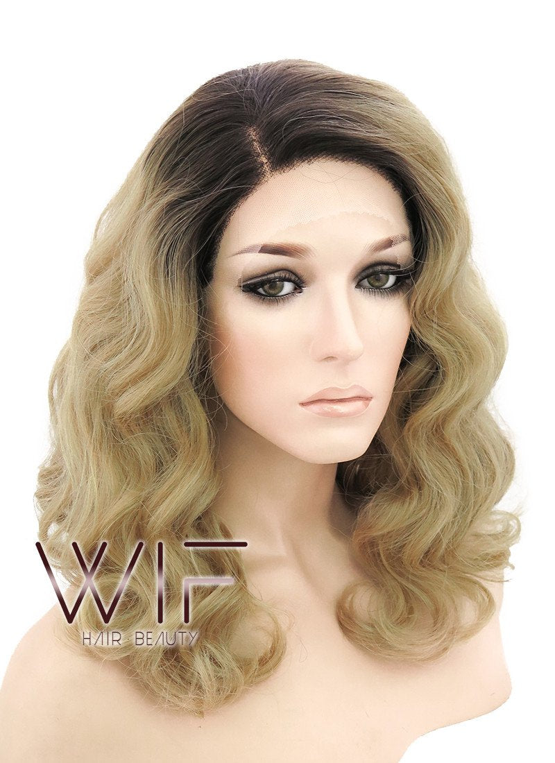 Beyoncé Knowles Inspired 14" Medium Curly Wavy Brown Mixed Blonde Lace Front Wig LF771G