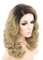 14" Medium Curly Wavy Brown Mixed Medium Blonde Customizable Lace Front Synthetic Hair Wig LF771G