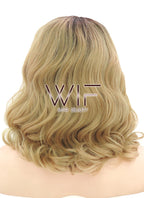 14" Medium Curly Wavy Brown Mixed Medium Blonde Customizable Lace Front Synthetic Hair Wig LF771G
