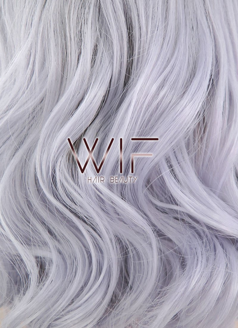 14" Medium Curly Dark Brown Mixed Light Purple Ombre Customizable Lace Front Synthetic Hair Wig LF771K