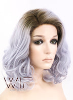 14" Medium Curly Dark Brown Mixed Light Purple Ombre Customizable Lace Front Synthetic Hair Wig LF771K