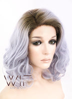 14" Medium Curly Dark Brown Mixed Light Purple Ombre Customizable Lace Front Synthetic Hair Wig LF771K