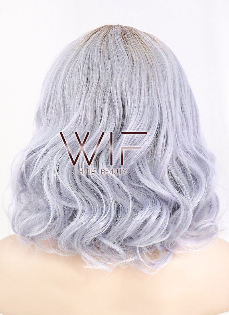 14" Medium Curly Dark Brown Mixed Light Purple Ombre Customizable Lace Front Synthetic Hair Wig LF771K