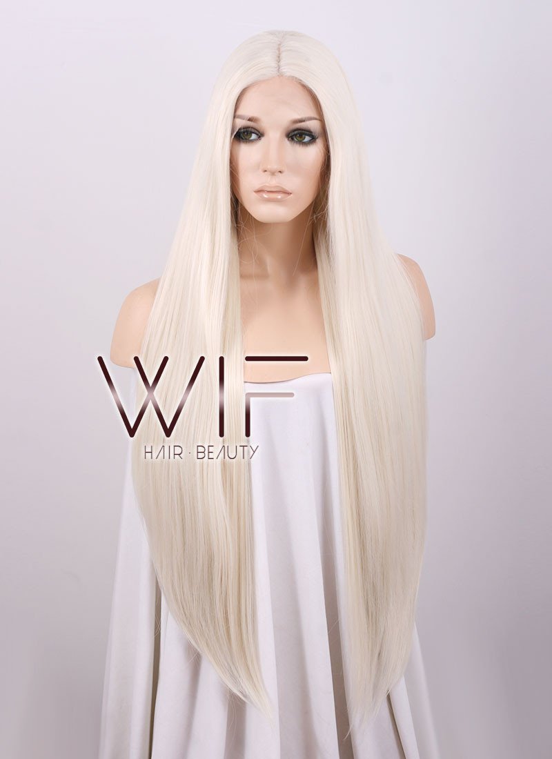 22" Long Straight Light Blonde Customizable Lace Front Synthetic Hair Wig LF772