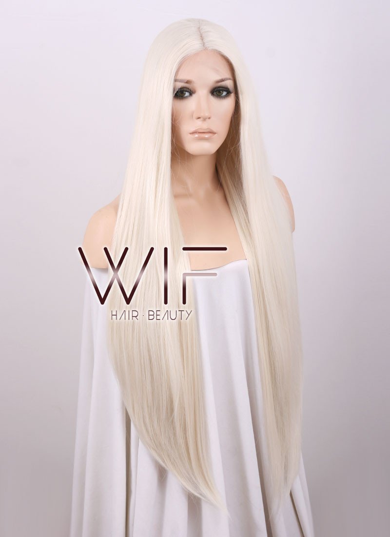 22" Long Straight Light Blonde Customizable Lace Front Synthetic Hair Wig LF772