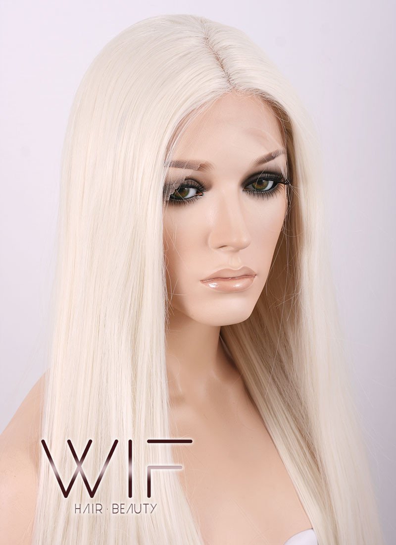 22" Long Straight Light Blonde Customizable Lace Front Synthetic Hair Wig LF772