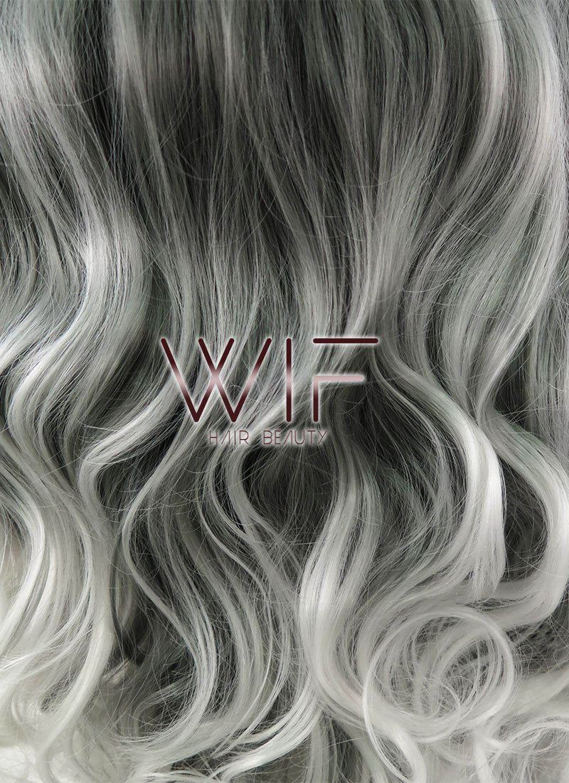 24" Wavy Black Grey White Ombre Lace Front Synthetic Wig LF781