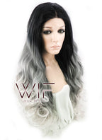 24" Wavy Black Grey White Ombre Lace Front Synthetic Wig LF781
