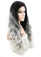 24" Wavy Black Grey White Ombre Lace Front Synthetic Wig LF781