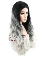 24" Wavy Black Grey White Ombre Lace Front Synthetic Wig LF781