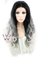 24" Wavy Black Grey White Ombre Lace Front Synthetic Wig LF781