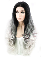 24" Wavy Black Grey White Ombre Lace Front Synthetic Wig LF781