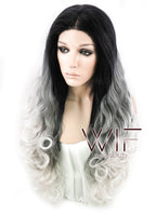 24" Wavy Black Grey White Ombre Lace Front Synthetic Wig LF781