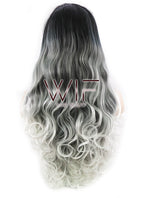 24" Wavy Black Grey White Ombre Lace Front Synthetic Wig LF781