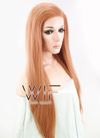 24" Long Straight Orangish Brown Customizable Made-To-Order Lace Front Synthetic Hair Wig LF808A