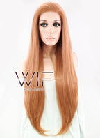 24" Long Straight Orangish Brown Customizable Made-To-Order Lace Front Synthetic Hair Wig LF808A