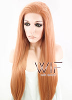 24" Long Straight Orangish Brown Customizable Made-To-Order Lace Front Synthetic Hair Wig LF808A