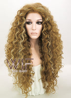 28" Long Spiral Curly Two Tone Blonde Lace Front Synthetic Hair Wig LF817 Inspired by Beyoncé Knowles  