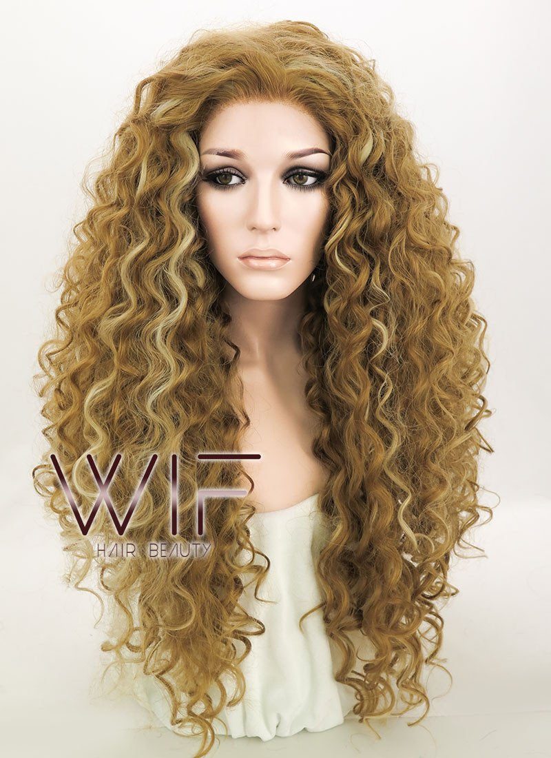 28" Long Spiral Curly Two Tone Blonde Lace Front Synthetic Hair Wig LF817 Inspired by Beyoncé Knowles  