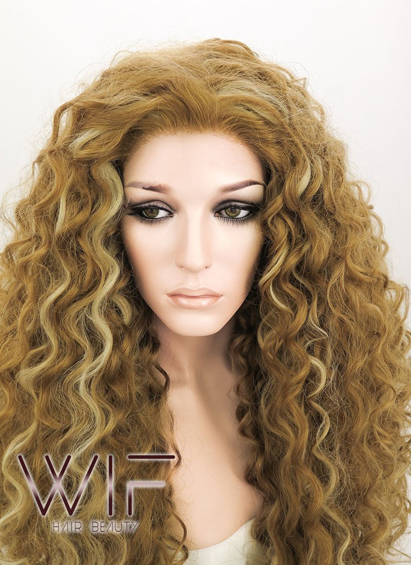 28" Spiral Curly Mixed Blonde Lace Front Synthetic Wig LF817
