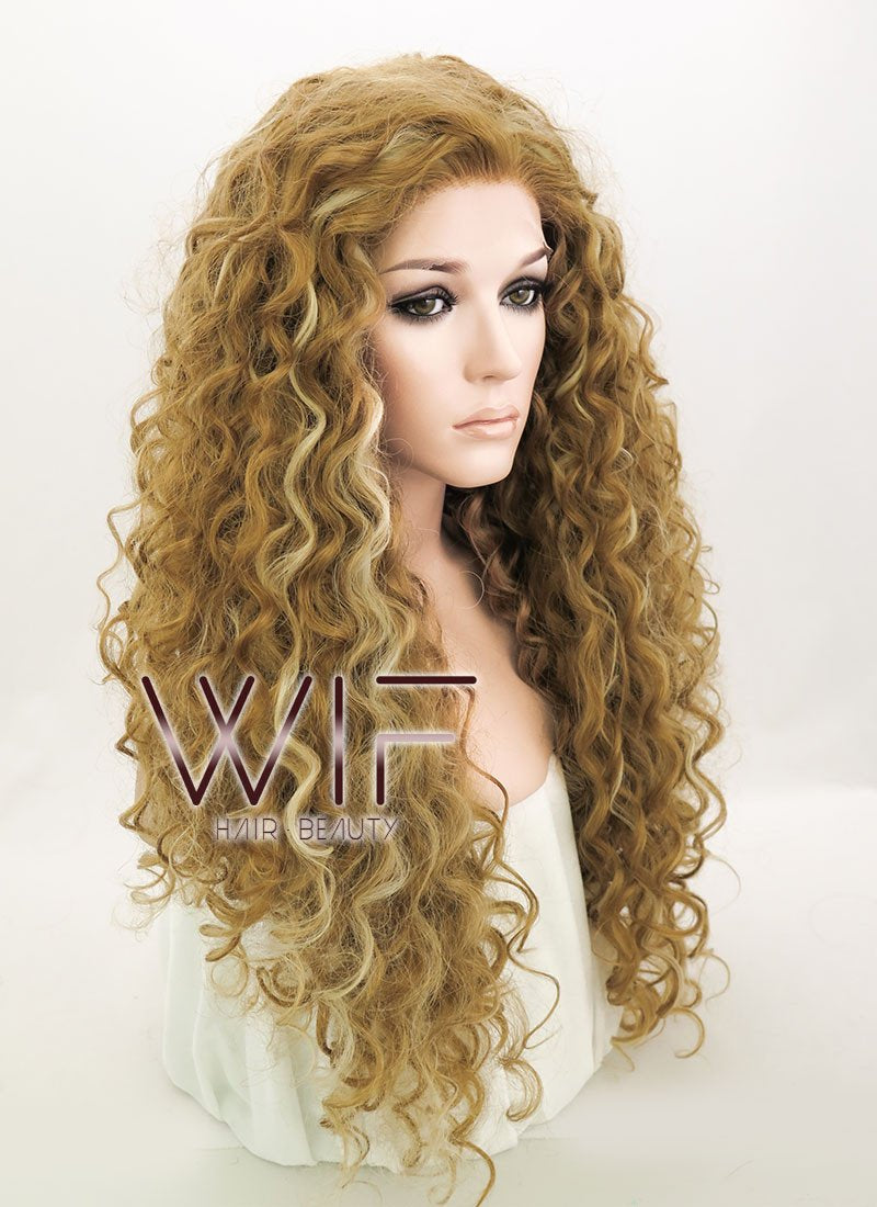 28" Spiral Curly Mixed Blonde Lace Front Synthetic Wig LF817