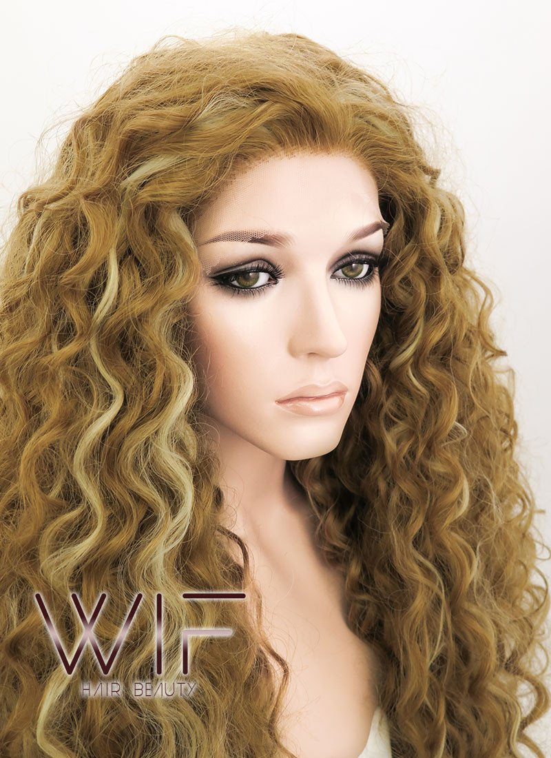 28" Spiral Curly Mixed Blonde Lace Front Synthetic Wig LF817
