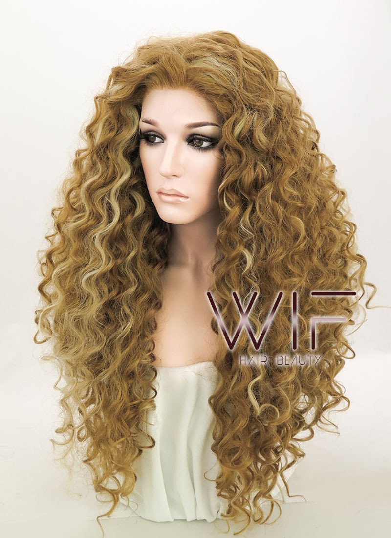 28" Spiral Curly Mixed Blonde Lace Front Synthetic Wig LF817