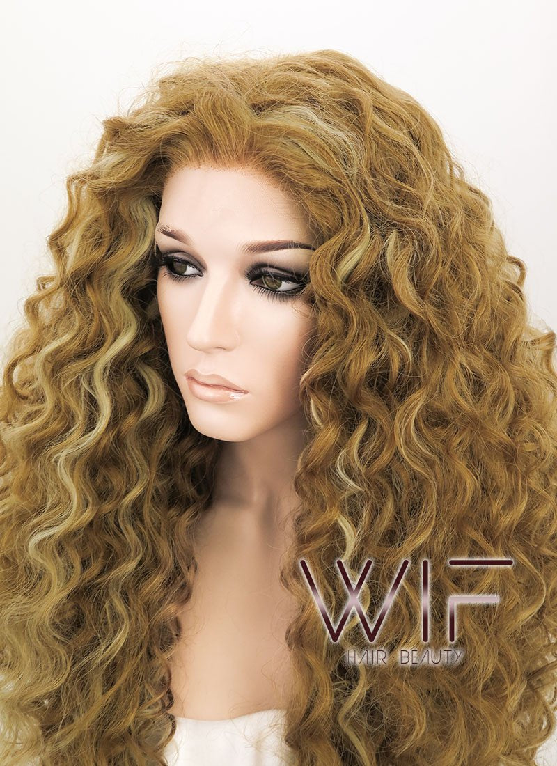 28" Spiral Curly Mixed Blonde Lace Front Synthetic Wig LF817