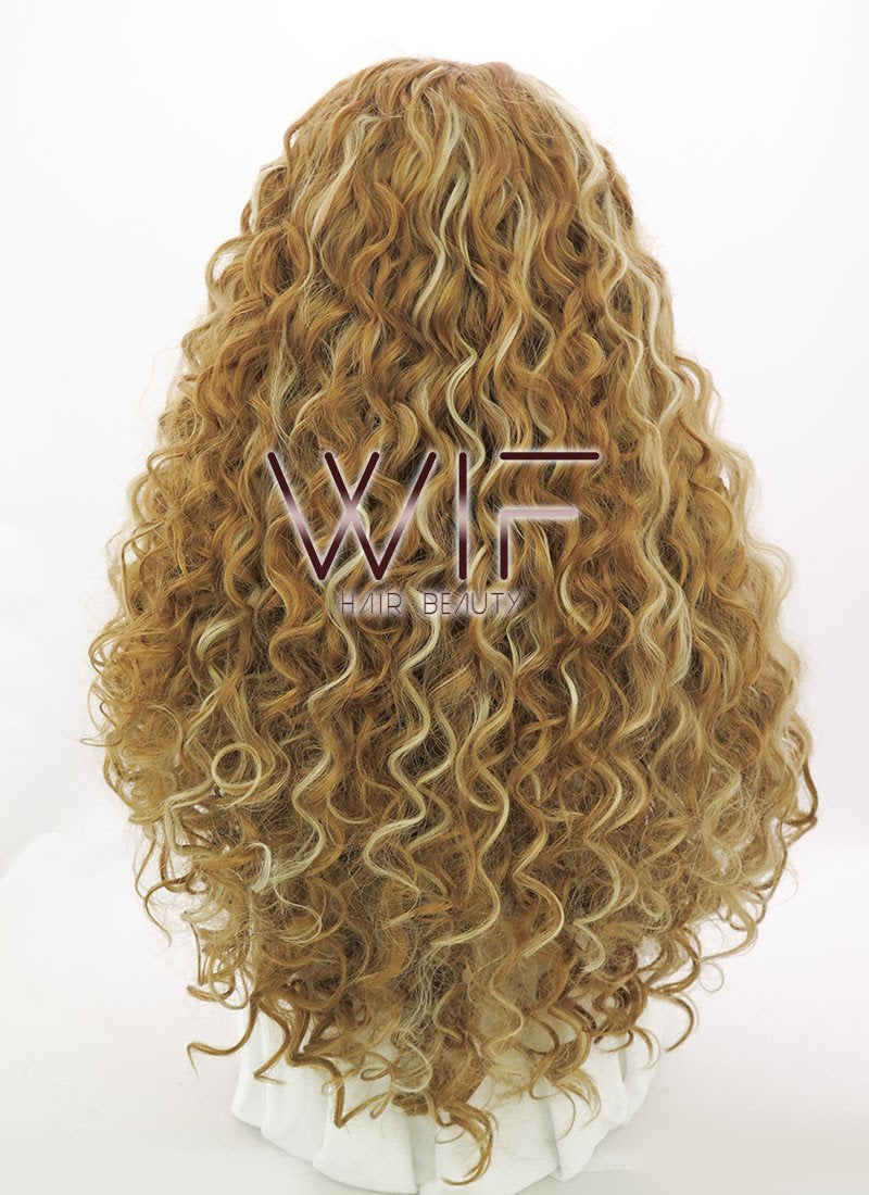 28" Spiral Curly Mixed Blonde Lace Front Synthetic Wig LF817