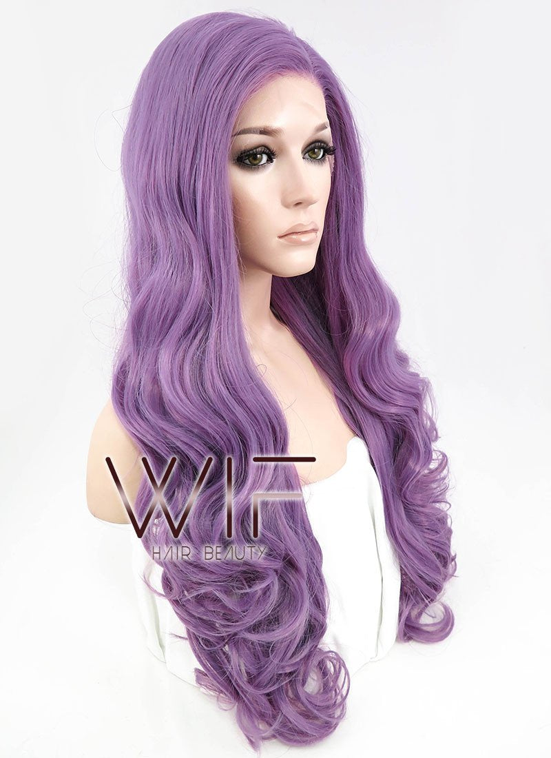 24" Long Curly Purple Customizable Made-To-Order Lace Front Synthetic Hair Wig LF818A