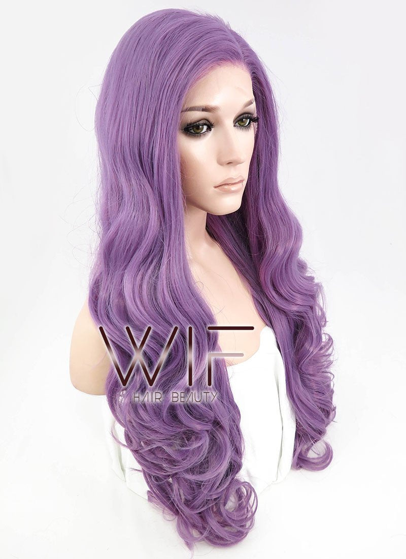 24" Long Curly Purple Customizable Made-To-Order Lace Front Synthetic Hair Wig LF818A