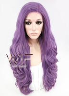 24" Long Curly Purple Customizable Made-To-Order Lace Front Synthetic Hair Wig LF818A