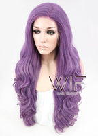 24" Long Curly Purple Customizable Made-To-Order Lace Front Synthetic Hair Wig LF818A