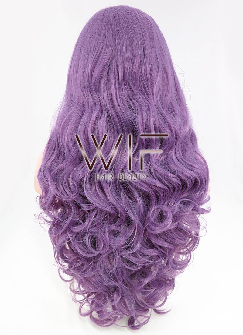 24" Long Curly Purple Customizable Made-To-Order Lace Front Synthetic Hair Wig LF818A