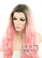 28" Long Curly Black Mixed Pink Customizable Lace Front Synthetic Hair Wig LF833