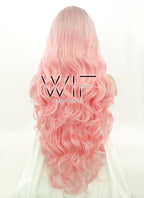 28" Long Curly Black Mixed Pink Customizable Lace Front Synthetic Hair Wig LF833