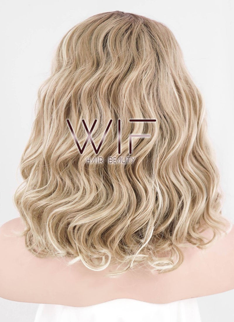 12" Medium Curly Dark Brown Mixed Two Tone Blongde Ombre Customizable Lace Front Synthetic Hair Wig LF844