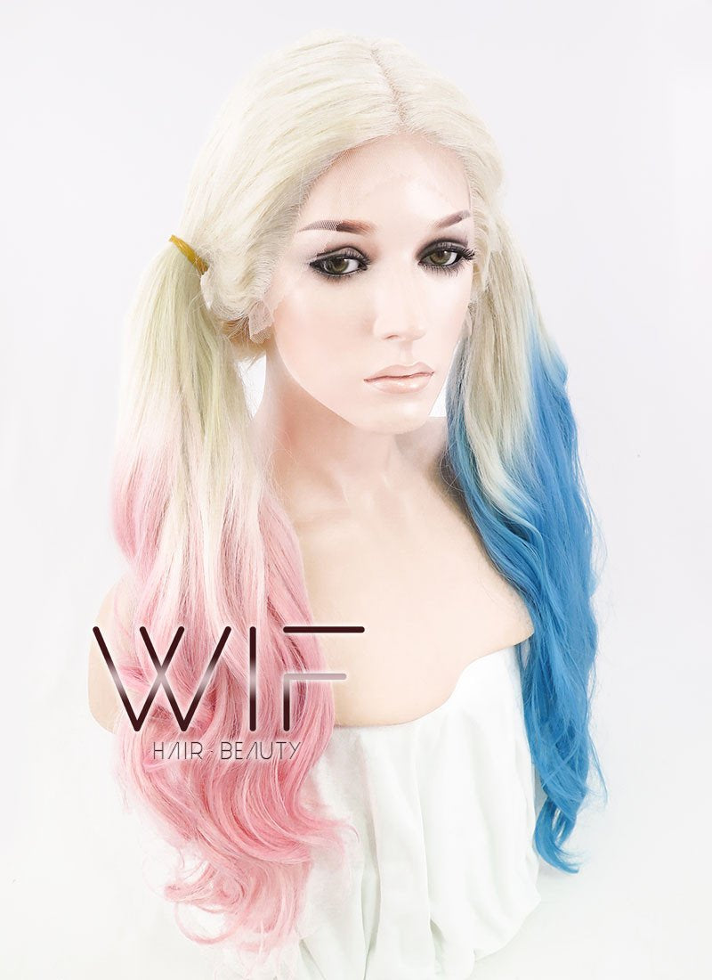 18"-28" Long Curly Purplish Pink Customizable Lace Front Synthetic Hair Wig LF853