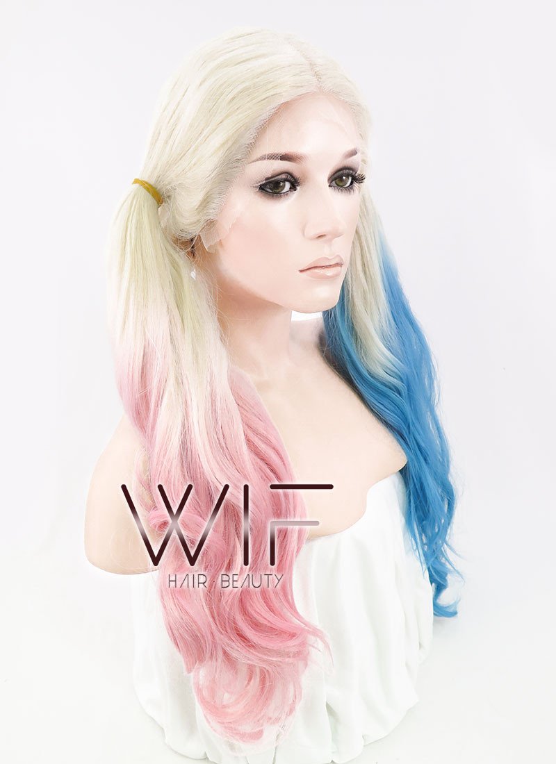 18"-28" Long Curly Purplish Pink Customizable Lace Front Synthetic Hair Wig LF853