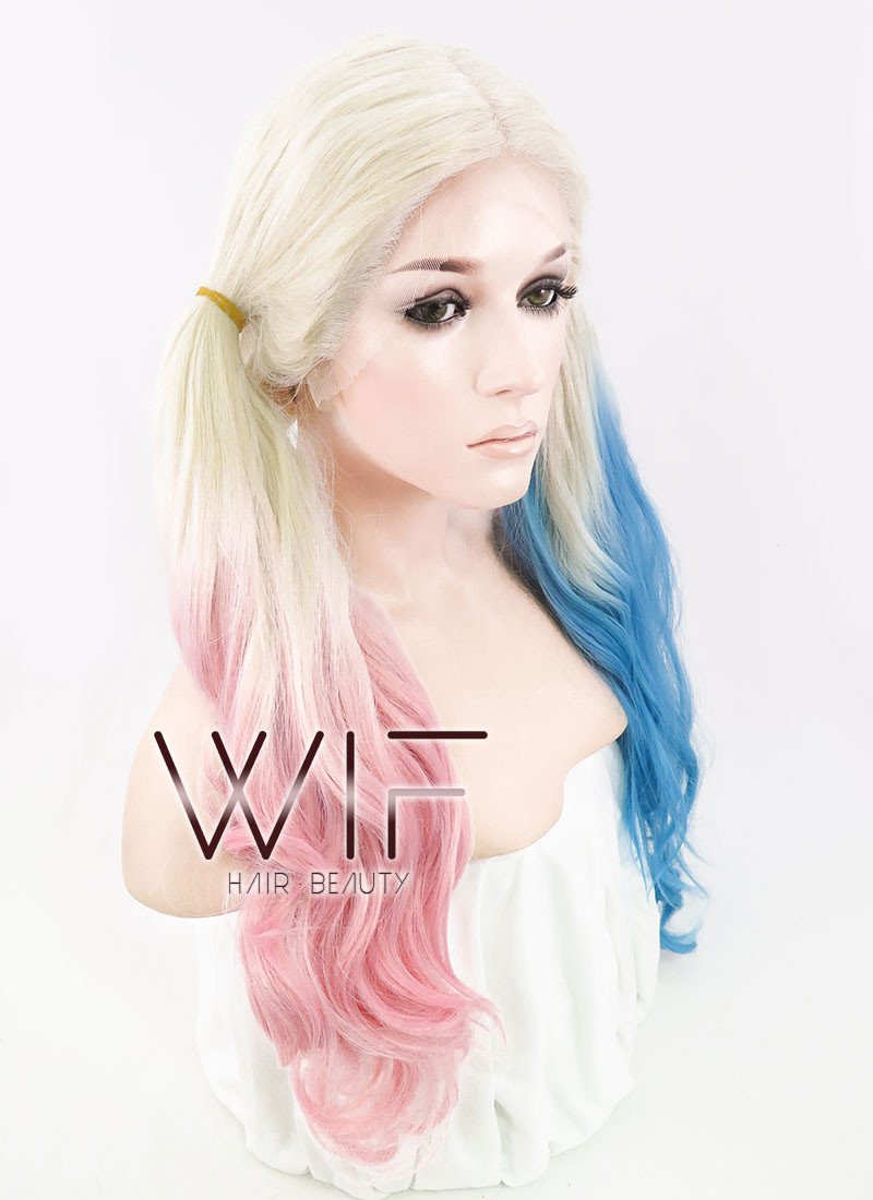 18"-28" Long Curly Purplish Pink Customizable Lace Front Synthetic Hair Wig LF853