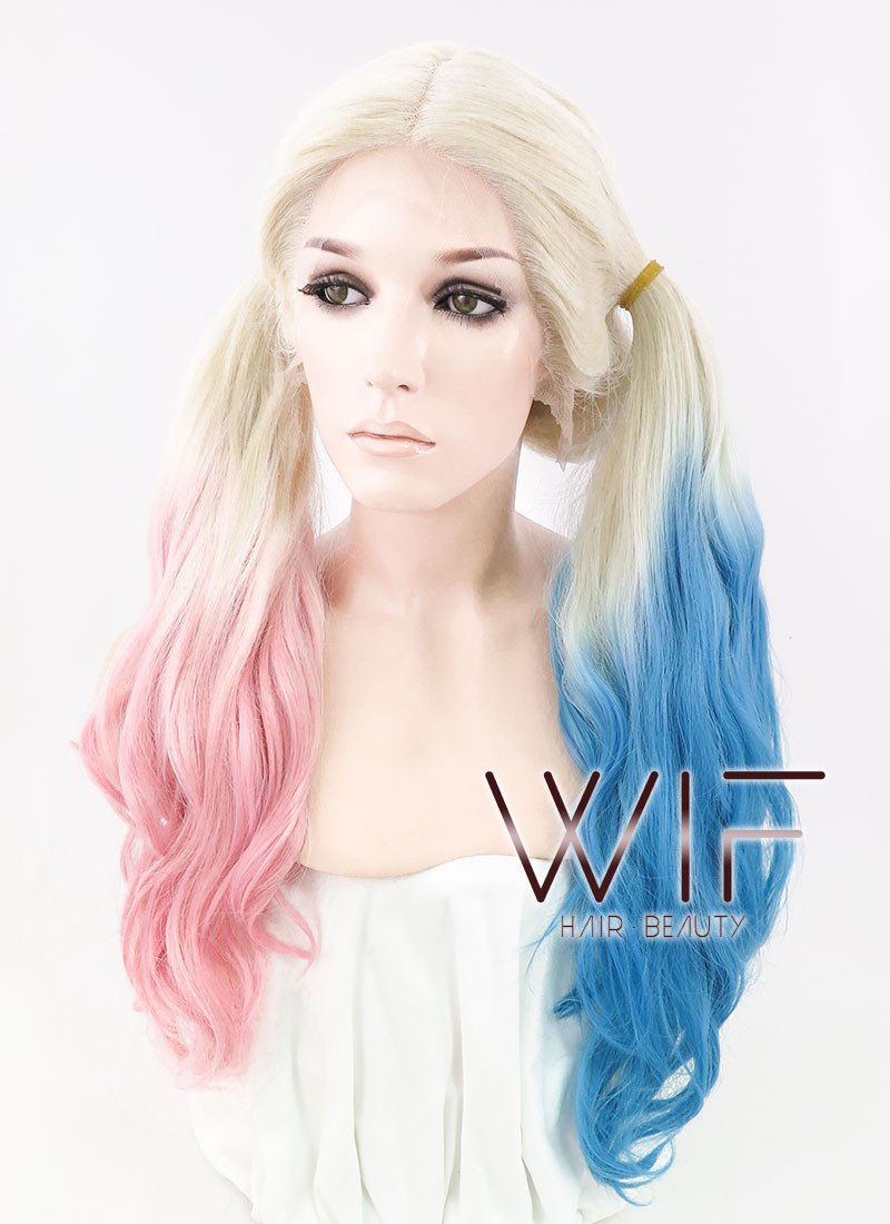 18"-28" Long Curly Purplish Pink Customizable Lace Front Synthetic Hair Wig LF853