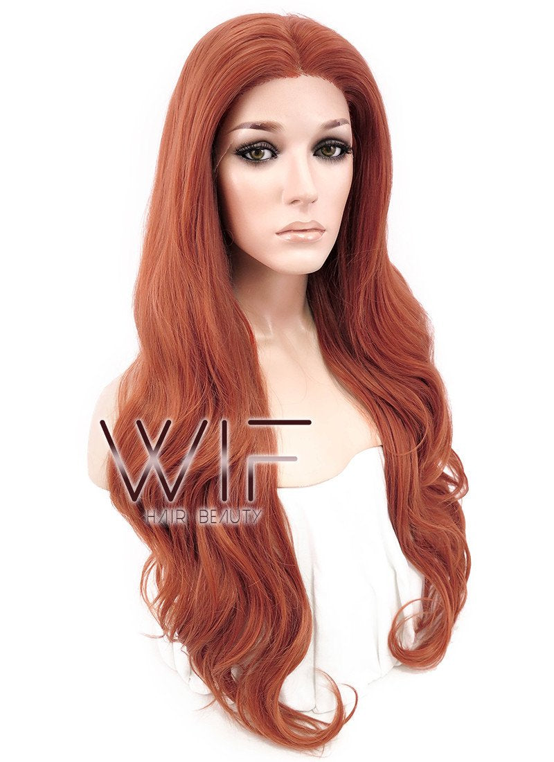 24" Wavy Reddish Orange Lace Front Synthetic Wig LF867