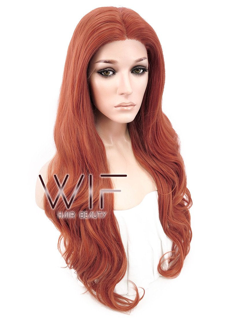 24" Wavy Reddish Orange Lace Front Synthetic Wig LF867