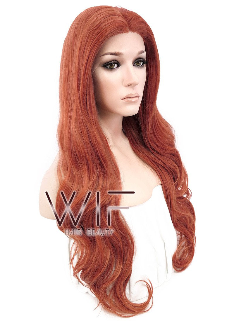 24" Wavy Reddish Orange Lace Front Synthetic Wig LF867