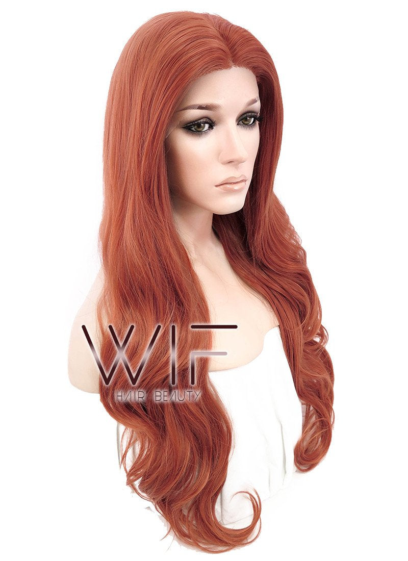 24" Wavy Reddish Orange Lace Front Synthetic Wig LF867