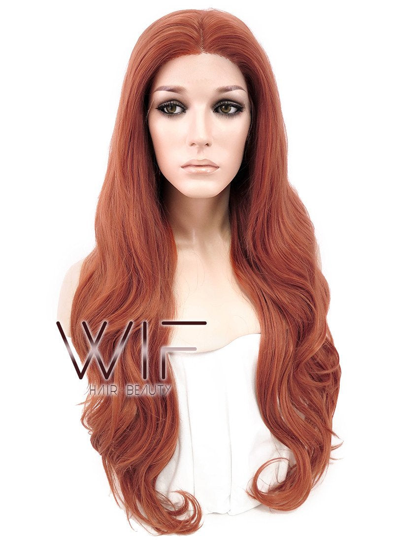 24" Wavy Reddish Orange Lace Front Synthetic Wig LF867
