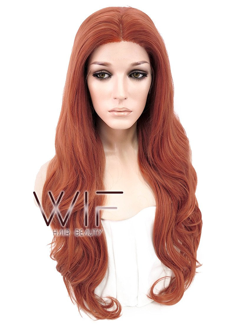 24" Wavy Reddish Orange Lace Front Synthetic Wig LF867