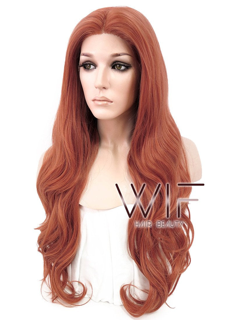 24" Wavy Reddish Orange Lace Front Synthetic Wig LF867